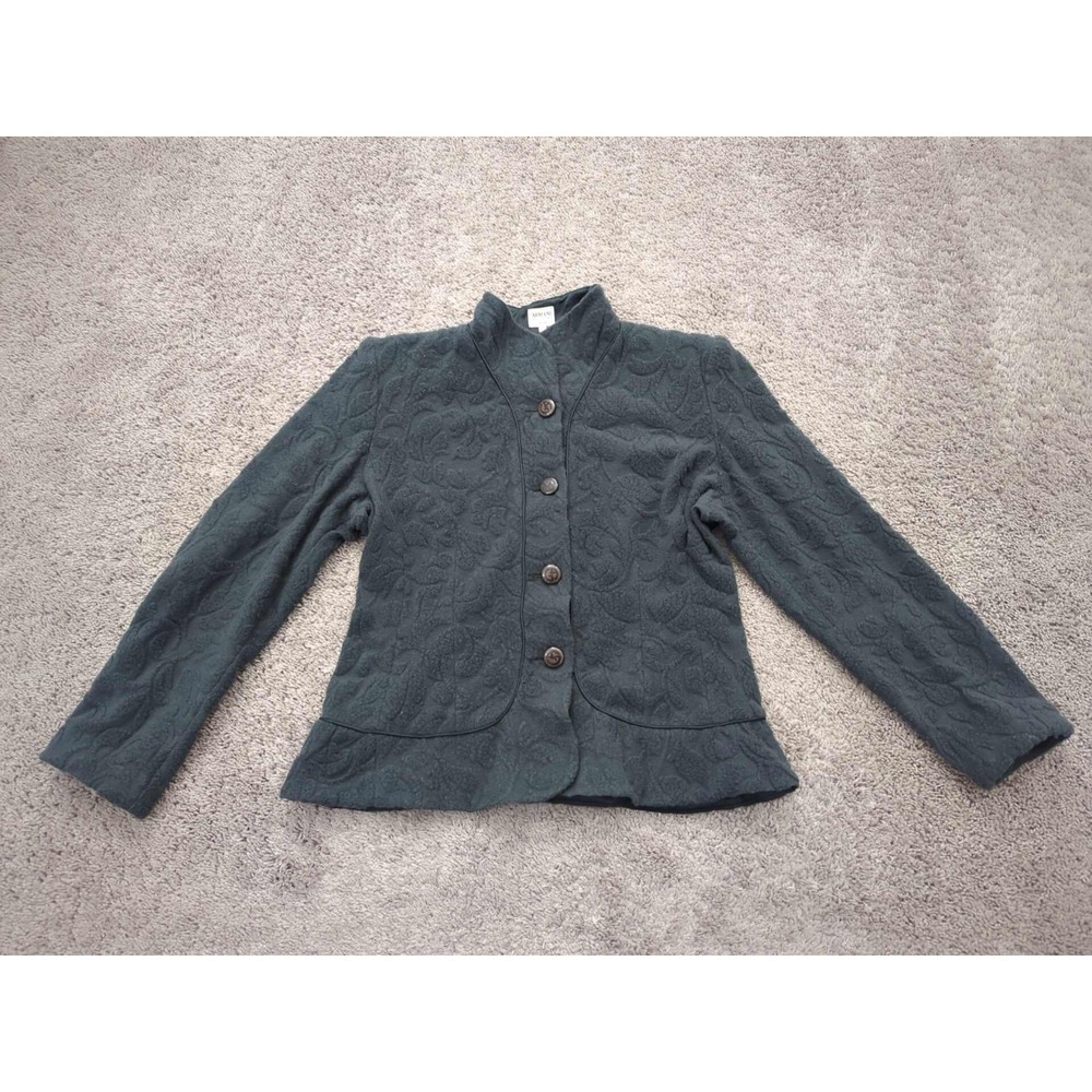Armani Collezioni Blazer Womens 12 Gray Floral Textured Long Sleeve Button Up